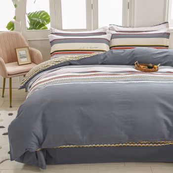 婵思 TJ0NH02100615 200*230cm 飞云之上系列 床上四件套 (计价单位：套) 灰色拼接条纹