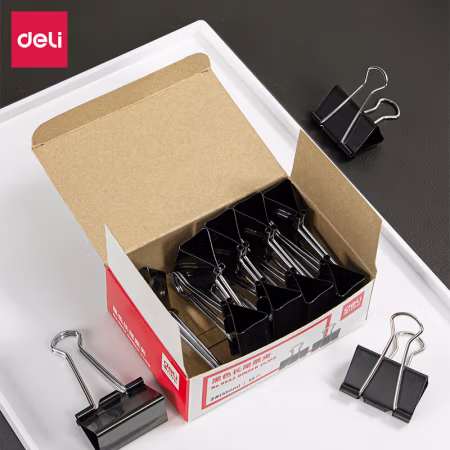得力 9542 41mm 12只/盒 长尾夹 (计价单位：盒) 黑色