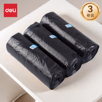 得力9587平底垃圾袋(黑)(3卷/包)450*500*0.007mm平底