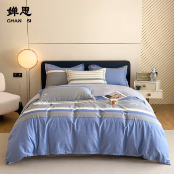 婵思 TJ0HJC02100619 200*230cm 阳光如梦 床上四件套 (计价单位：套) 蓝灰拼接条纹