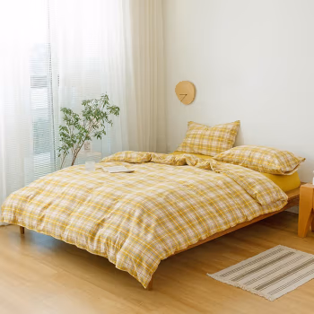 婵思 TJ0SZ02201594 200*230cm 水洗棉 夏日系列 格子 四件套 (计价单位：套) 夏日芥末黄