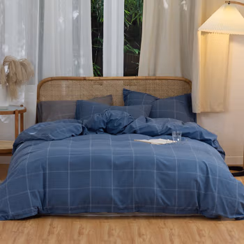 婵思 TJGSXM2000545 220*240cm 法莱绒纯棉 床上四件套 (计价单位：套) 蓝色大格