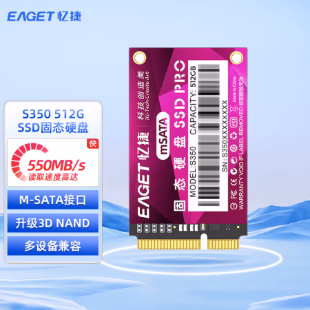 忆捷（EAGET） S350-512G M-SATA接口 SSD固态硬盘 (计价单位：个) 紫色