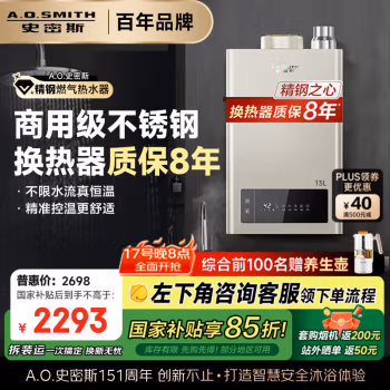 史密斯(A.O.SMITH) JSQ26-TM5 13L  二级能效 燃气热水器 (计价单位：台) 雅金色
