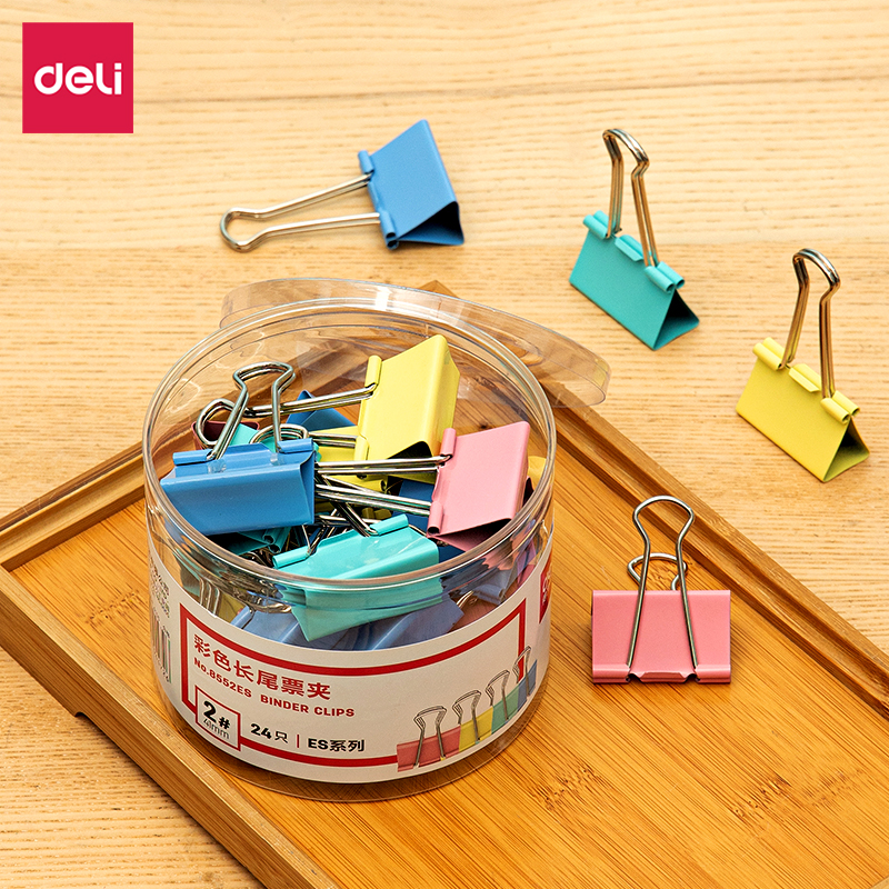 得力 8552ES  彩色 长尾夹 41mm 24只/筒 （单位：筒）