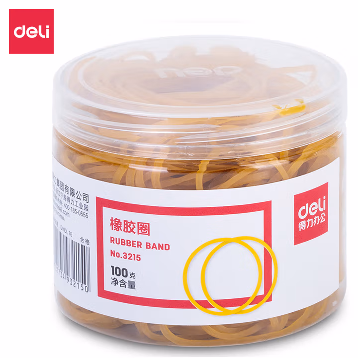 得力（deli）橡皮筋3215米黄牛皮筋100g盒装高弹耐用橡胶圈 3215橡胶圈(黄)(100g/筒) 1筒               