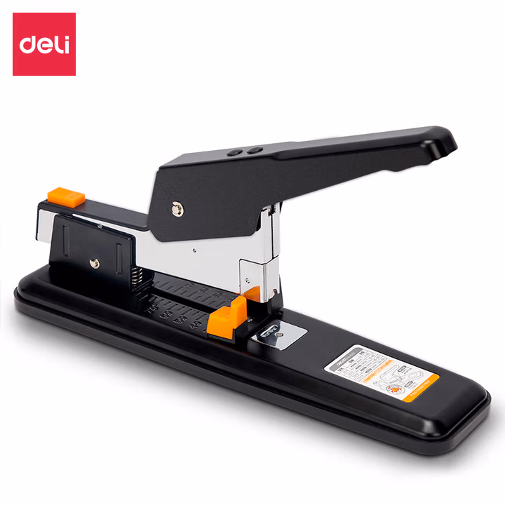 得力（deli）订书机大号大型加厚100页厚层订书器学生订办公装订书机 重型订书机(黑)0290 台               