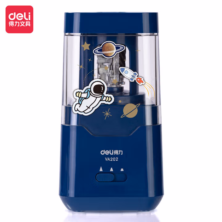 得力（deli）电动削笔器 小学生彩铅铅笔刀diy电池usb充电卷笔 VA202蓝色               