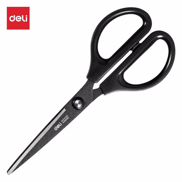 得力（deli）0603-F特氟龙剪刀办公剪刀手工安全剪刀家用剪纸黑刃工业剪刀 黑色一把（小号）               