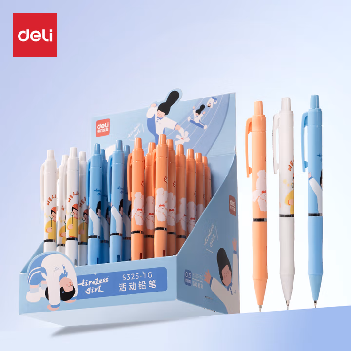 得力自动铅笔0.5/0.7小清新按动活动铅笔书写顺畅不易断芯自带橡皮